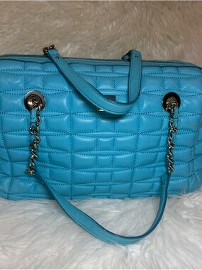 Quilted Turquoise Chain-Handle Satchel
